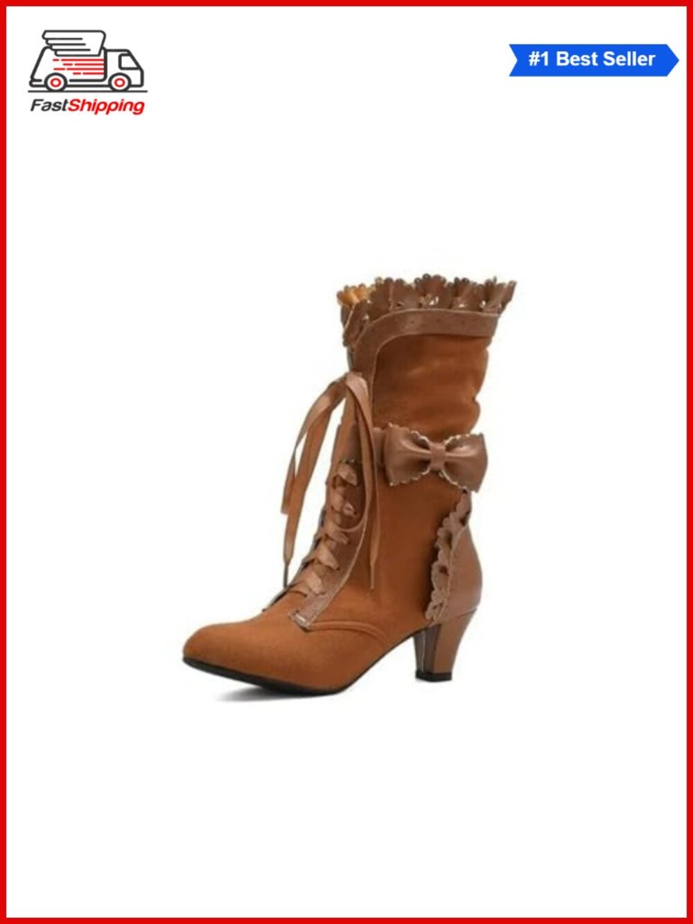 Victorian Mid-Calf Boots Lace Up Bow Knot Cosplay Gothic Lolita Faux Suede Women